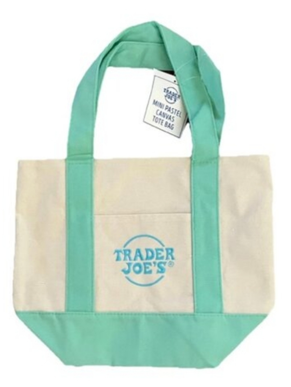 Trader Joe's Mint Green & Cream Canvas Tote Bag - Mini NWT